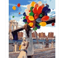 Картина по номерам Strateg ПРЕМИУМ Followme Девушка с шариками с лаком размером 40х50 см VA-1273