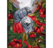Картина по номерам Strateg ПРЕМИУМ Попугайчики в саду с лаком размером 40х50 см SY6210