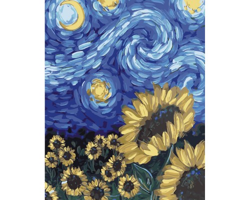 Картина по номерам Strateg ПРЕМИУМ Соняшники в стилі Ван Гога  с лаком размером 40х50 см SY6544