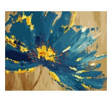 Картина по номерам Strateg ПРЕМИУМ Синя квітка з золотим обрамленням  с лаком размером 40х50 см VA-3408