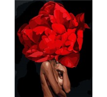 Картина за номерами Strateg ПРЕМІУМ Червона квітка, що горить, з лаком і рівнем розміром 40х50 см VA-2535