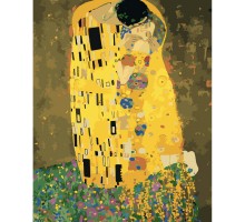 Картина за номерами Strateg ПРЕМІУМ Густав Клімт Поцілунок з лаком та рівнем 30х40 см (SS-6519)