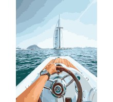 Картина по номерам Strateg ПРЕМИУМ На катере по морю в Дубае размером 40х50 см (DY240)