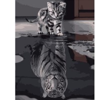 Картина по номерам Strateg  Кот и тигр без подрамника размером 40х50 см (BR007)