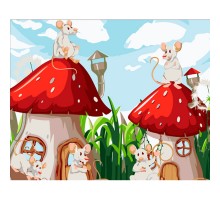 Картина по номерам Strateg ПРЕМИУМ  Мыши в домах-грибах с лаком размером 30х40 см (SS6713)