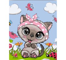 Картина по номерам Strateg ПРЕМИУМ  Кошка с розовой повязкой с лаком размером 30х40 см (SS6714)