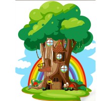 Картина по номерам Strateg ПРЕМИУМ  Домик на дереве с лаком размером 30х40 см (SS6728)