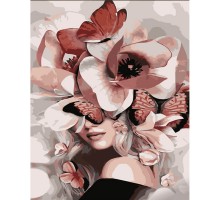 Картина по номерам Strateg ПРЕМИУМ  Девушка с розами на голове с лаком размером 30х40 см (SS6760)