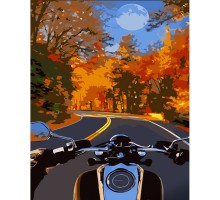 Картина по номерам Strateg ПРЕМИУМ  На мотоцикле осенью с лаком размером 30х40 см (SS6761)