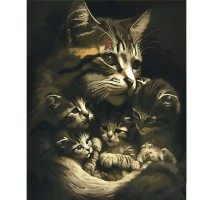 Картина по номерам Strateg   Кошка с котятами размером 50х50 см (АА006)