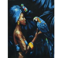 Картина по номерам Strateg   Африканская девушка с попугаем размером 50х50 см (АА018)