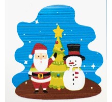 Картина по номерам Strateg  Дед Мороз со снеговиком под елкой размером 20х20 см (НН6332)