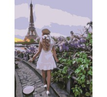 Картина по номерам Strateg Прогулка по Парижу на цветном фоне размером 40х50 см (SY6534)