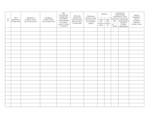 Журнал реєстрації інструктажів з питань ОП  на роб місці, горизонт, Додаток 6, А4, офс, 48 арк