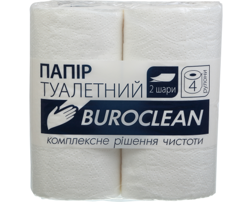 Папір туалетний целюлозний Buroclean, 4 рулони, біла