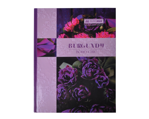 Книга канцелярська BOHO CHIC, А4, 96 арк., клітинка, офсет, тверда ламінована обкладинка, фіолетова