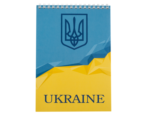 Блокнот на пружині зверху UKRAINE, А-5, 48арк., клітинка, картонна обкладинка, блакитний