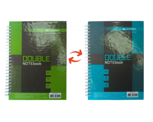 Книга записная DOUBLE, А5, 96 л., клетка, твердая ламинированная обложка, зеленая/голубая