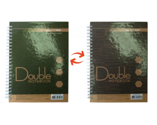 Книга записна DOUBLE А5, 96 арк., клітинка, тверда ламінована обкладинка, зелена / коричнева