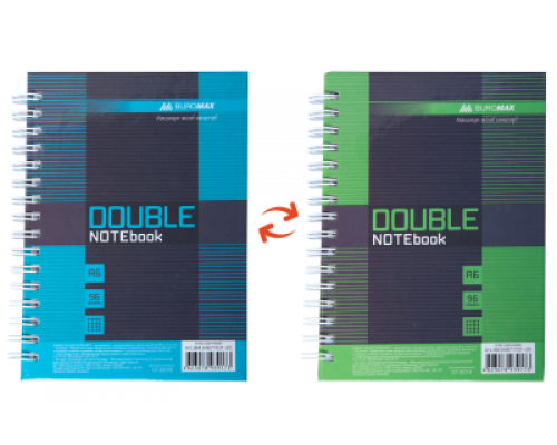 Книга записная DOUBLE, А6, 96 л., клетка, твердая ламинированная обложка, зеленая/голубая