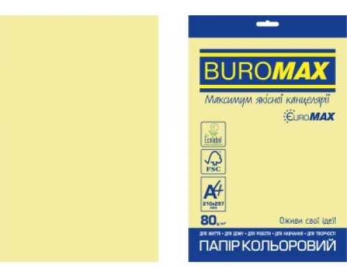 Папір кольоровий PASTEL, EUROMAX, жовтий, 20 арк., А4, 80 г/м²