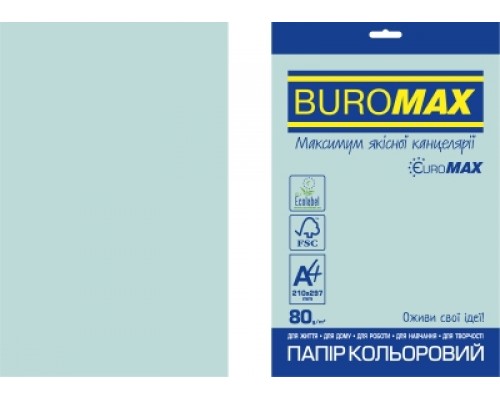 Бумага цветная PASTEL, EUROMAX, голубая, 20 л., А4, 80 г/м²