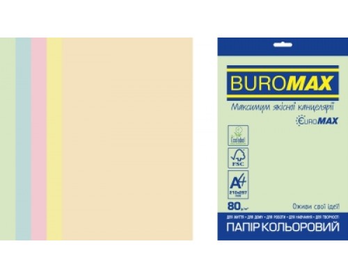 Набір кольорого паперу PASTEL, EUROMAX, 5 кол., 20 арк., А4, 80 г/м²