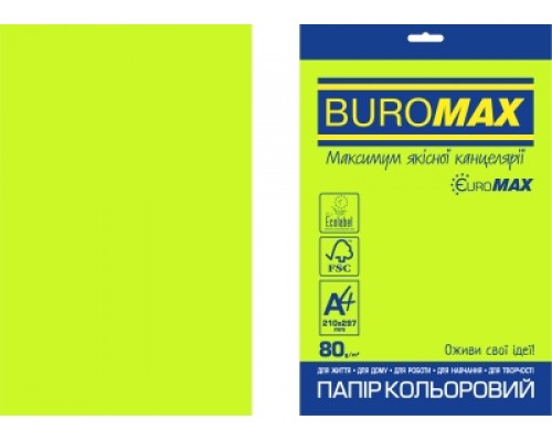 Бумага цветная NEON, EUROMAX, зеленая, 20л., А4, 80 г/м²