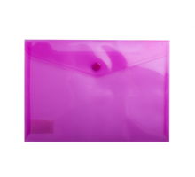 Папка-конверт, на кнопці, А5, глянцевий прозорий пластик, рожева