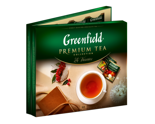 Набір пакетованого чаю асорті, 24 сорти по 4шт, 96 пакетів, GREENFIELD