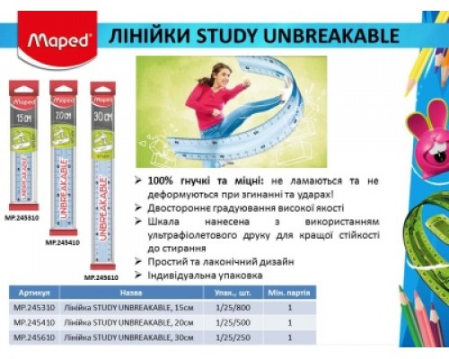 Линейка STUDY UNBREAKABLE, 15см