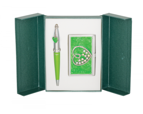 Набір подарунковий Crystal Heart: ручка (К) + візитниця, зелений