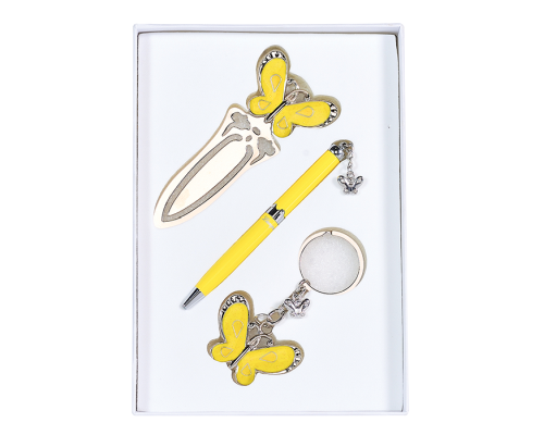 Набір подарунковий Fly: ручка кулькова + брелок + закладка, жовтий