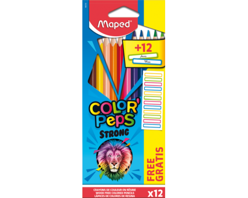 Олівці кольорові COLOR PEPS Classic, 12 кольорів + 12 наклейок