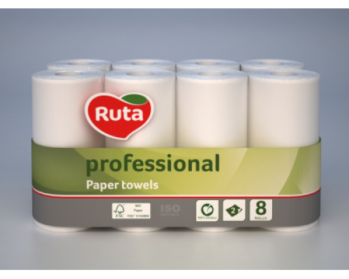 Полотенца бумажные "RUTA" Professional, 8 рул., на гильзе, 2-х сл., белый