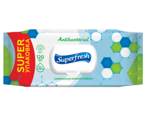 Серветки вологі "Superfresh" Антибактеріальні з клапаном, 120 шт