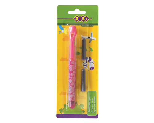 Ручка перова з вікритим пером + 2 капсули, рожевий  корпус, блістер, KIDS Line