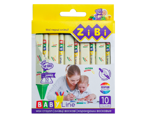 Карандаши восковые JUMBO, 10 цветов, трехгранные, BABY Line