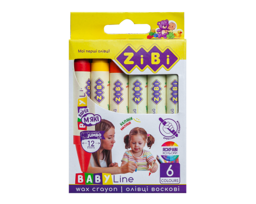 Карандаши восковые SUPER JUMBO, 6 цветов, круглый, BABY Line