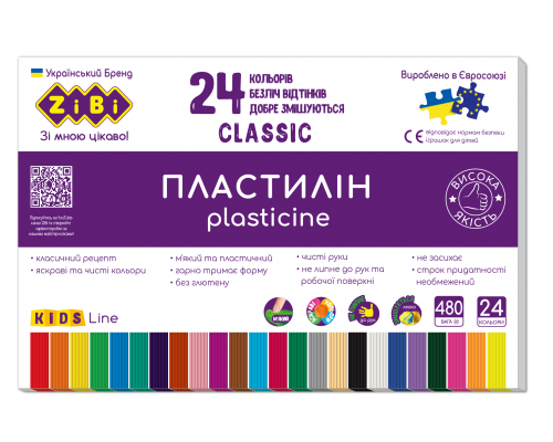 Пластилин CLASSIC 24 цветов, 480г, KIDS Line