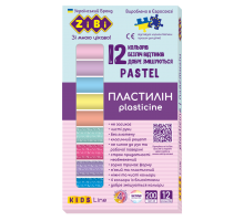 Пластилин PASTEL 12 цветов, 200г (8 пастель + 4 глиттер), KIDS Line