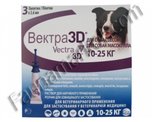 Вектра-3D 10,1-25,00 кг капли наружн.п/паразит. 3шт/уп Сева