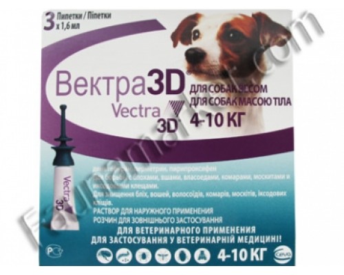 Вектра-3D 4,1-10,00 кг капли наружн.п/паразит. 3шт/уп Сева