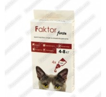 Капли Faktor forte д/котів 1мл 4-8кг від бліх, кліщів, гельмін. (4шт/уп)