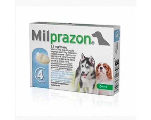 Милпразон 2,5мг тв 4шт/блистер д/соб. 0,5-5кг (мильбемиц+празиков), KРКА